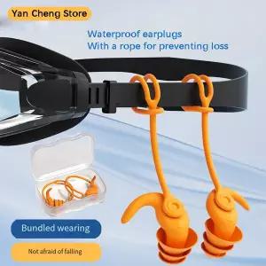 세 겹 방음 수영 귀마개 로프 스트랩 포함 물 유입 방지 조용한 수영용