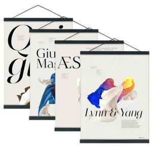 아트매그 4팩 마그네틱 포스터 걸이 프레임, 15x36 15x30 15x21 라이트 우드 자석 지도 캔버스 아트워크 사진 프레임 (블랙, 15인치)