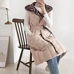 벨트라인 레오파드 속감 롱버전 웰론 경량베스트데일리룩 슬리브리스 (WFKK53V)