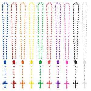 ZYFLSQ 벌크 플라스틱 묵주 구슬 가톨릭 100팩, 17인치 모듬 크로스 목걸이 10가지 색상