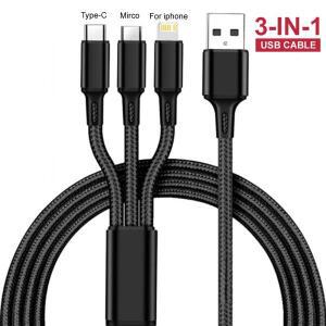 iPhone 용 3in1 데이터 USB 케이블 안드로이드 고속 충전기 유형 c Xiaomi huawei iPad 삼성 와이어