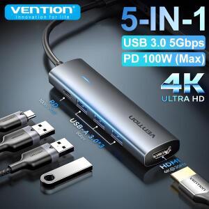 Vention 뉴 5 in 1 USB C 4K HDMI 허브 3.0 PD 100W 멀티포트 도킹 스테이션 어댑터 (맥북 델 아이폰 안드