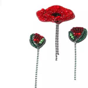 G-RUI 3pc /DIY 패션 자수 라인스톤 비즈 패치 의류 빨간 꽃 가방 태슬 장식 파치 가전제품 세트