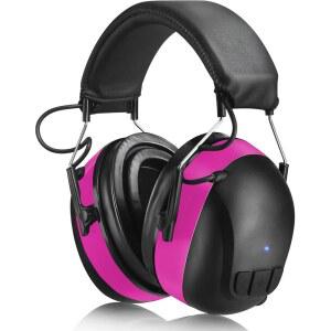 칼렌스 젤 이어 패드 블루투스 5.4 청력 보호 헤드폰, 30dB 노이즈 캔슬링 1200mAh 충전식 안전 이어머프, 잔디 깎기용 프로텍션, 핑크