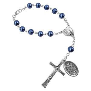 TALISMAN4U 세인트 마이클 가디언 엔젤 자동차 백미러 유리 구슬 파티마 가톨릭의 성모님 10년 자동 묵주 팔찌 여성 남성 종교 선물