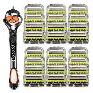 토브리빙 호환용 질레트 5중 면도날 퓨전파워 프로글라이드 신형 뉴그린 면도날 6팩(24개입) + 스윙 면도기 1개