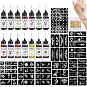 임시 타투 키트 - 14병 132개 청소년을 남성 잉크 위한 페인팅 여성 아트 12가지 바디 색상의 DIY 파티 가짜 키트, 스텐실