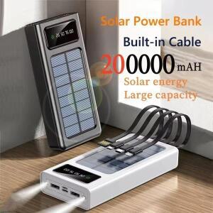 샤오미 태양광 발전 은행 200000 mAh 대용량 모바일 전원 고속 충전 배터리(iPhone Samsung용 듀얼 USB 4