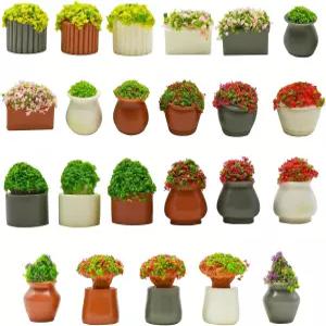 피넨조이 23Pcs 미니 인공 화분 피규어 미니어처 녹색 수지 다육 분재 케이크 토퍼 DIY 인형집 요정 정원