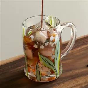 레트로 빈티지 유리 컵 꽃무늬 내열 유리 컵 홈카페 아이스