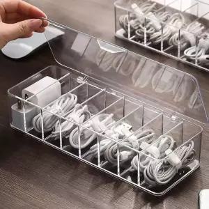 투명 케이블 정리함 덮개형 아크릴 보관함 수납함 케이스 이어폰 USB 전선 충전기 칸막이 다용도 전원코드