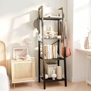 YMYNY 4단 사다리 책장 산업용 좁은 4S 후크가 있는 개방형 디스플레이 랙 침실용 금속 보관 선반 홈