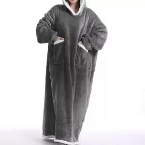 극세사 양털 안감 여성 오버핏 롱 후드 원피스 잠옷