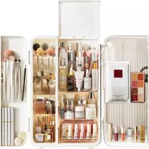 화장품 서랍이 있는 UAK 메이크업 정리함 브러시 홀더가 진열장 스킨케어 조리대 욕실 보관함(화이트)