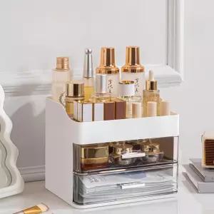 베니티 메이크업 오거나이저 서랍 2개가 있는 스킨케어 화장품 진열장 보관함(화이트)
