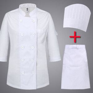 조리복+앞치마+조리모 3종세트 쉐프복 위생복 쉐프웨어 식품위생복 주방유니폼 제과제빵