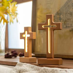 [각인가능]나무와 원목 LED 나무 십자가 탁상용 무드등 교회 선물 단체 집들이 심방선물