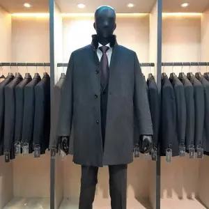 [바쏘](마산점)차콜 그레이 울 캐시미어 밍크넥 천연모피 내피 숏기장 남성코트