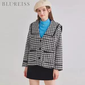 [블루레이스] 와이드카라하운드체크숏코트_BI3W1CT1561