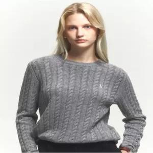 헤지스 여성 24FW [가격인하][캐시미어] 그레이 케이블 라운드넥 스웨터 HSSW4DC85G2