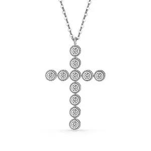 [도로시] 14k 볼륨 로레트 랩 다이아몬드 십자가 목걸이_대 42-40cm