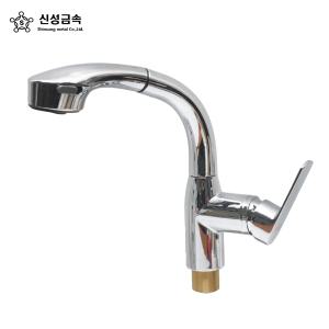 신성금속 고급형 505 원홀 측면 핸들스프레이 수전세트 주방 싱크대 코너 수도꼭지 씽크대목긴타입