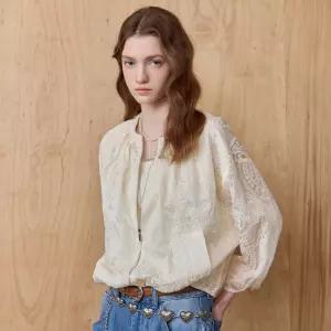 [MAXZA] 페이즐리 자수 레이스 블루종 점퍼