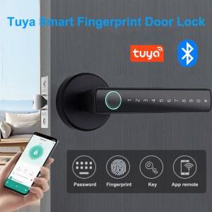 도어락 Tuya 블루투스 스마트 지문 도어 핸들 잠금 전자 암호 APP 원격 해제 호텔 아파트 사무실 욕실 침실
