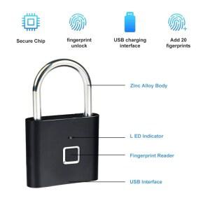 도어락 키리스 스마트 USB 충전 지문 잠금 패드락 방수 3초 해제 휴대용 도난 방지 아연