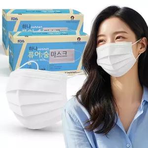 퓨어숨 국내산 일회용 숨쉬기편한 덴탈마스크 50매 2박스