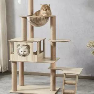 고양이 원목 스크레쳐 캣타워 5단 투명해먹