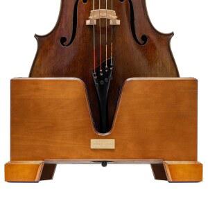 [미국배송] MI&VI 클래식 나무 첼로 박스 스탠드 4/4 풀 사이즈 - 페르시안 블루 벨벳 플러시 쿠션 우드 스탠드 보우 수납 홀더 슬롯 포함