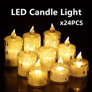 24 Pcs Led 양초 빛 Flameless 촛불 플라스틱 기둥 깜박이는 밤 파티 라마단 장식 홈 크리스마스 결혼식