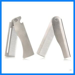 정교한 수염 관리 남성용 스테인레스 스틸 빗 두꺼운 수염을위한 접이식 헤어 빗 스타일링 액세서리