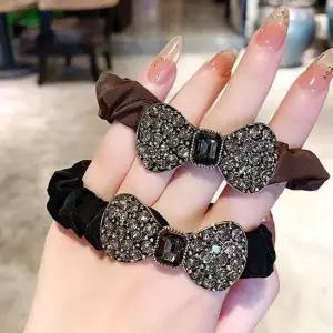 리본 큐빅 머리끈 곱창밴드 2종세트 URK177 고무줄 헤