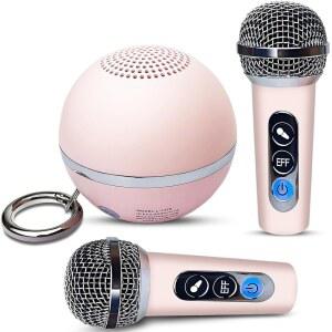 [미국배송] 아이들을 위한 미니 노래방 기계 생일 노래 장난감 4개 6개 7개 9개 10개 12개 이상의 남자아이를 장난감 무선 마이크 2개가 있는 휴대용 블루투스 스피커 뛰어난 사운드 심플 버튼