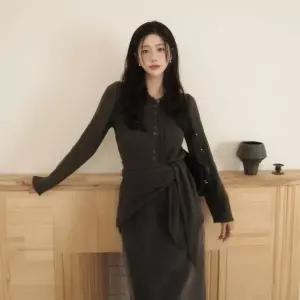 [하프클럽/더아이잗](더아이잗) 스카프 레이어드 칼라넥 니트 카디건 IRVP1CD609