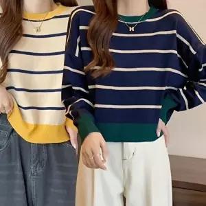 니트 데미지 셔츠베색 줄무늬 캐주얼룩 레드 티 (KYR-WFH6APH)