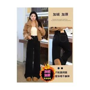 엘럽 여성용 배기핏 청바지 블랙 기모 핫피스 배기 가을 겨울 하이웨스트 슬림핏 스판 긴 바지 박템4