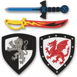 리버티 4개의 PCS 듀얼 폼 소드 실드 콤보 플레이 세트 - 중세 전투 전사 무기 주스트 드래곤 나이츠 경량