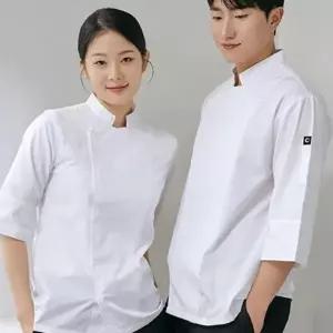 여성조리복상의 화이트 스퀘어카라 7부 요리사복 7부조리복 위생복 셰