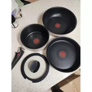 테팔 매직핸즈 인덕션 크렘 드 피치 5종, 냄비+프라이팬+볶음팬+유리뚜껑+손잡이, 1세트