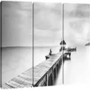 Pyradecor 대형 3 패널 흑백 평화 오션 브리지 풍경 캔버스 인쇄 현대적인 바다 벽 아트 그림 거실 침실 홈