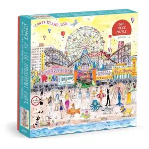 Galison Michael Storrings 가족을 위한 500피스 직소 퍼즐 놀이 공원 장면의 여름 함께 즐길 수 있는 훌륭