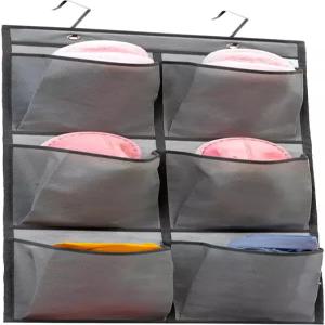 좁은 문 신발 정리함 위에 걸 수 있는 6개의 큰 천 주머니 뒷문 홀더(회색)에 고리 2개가 달린 옷장용