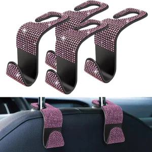 밀람 4팩 블링크 다이아몬드 카시트 헤드레스트 후크 크리스탈 라인스톤 카 지갑 홀더 핸드백 물병 코트