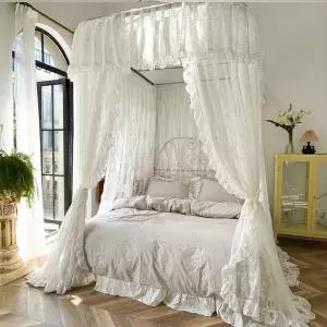 레일 화이트 레이스 침대 안방 공주 캐노피 침실 모기장 커텐 커튼 여아