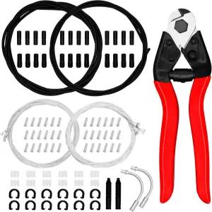 호환 103pcs 범용 자전거 브레이크 케이블 및 시프트 하우징 엔드 캡 O링 C 버클 V브레이크 가이드 포함