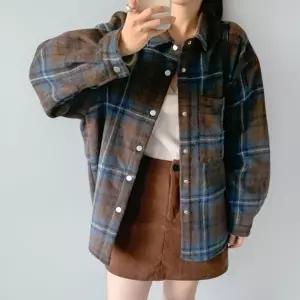 [다잇템] 여성 양털안감 힙커버 언발 큰사이즈 격자 셔츠