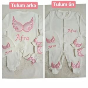 무라식  신생아 아기 왕관 보석 선물 세트 3종 날개 의상 0-3개월 파자마 모자 벙어리장갑 속싸개 환영 홈